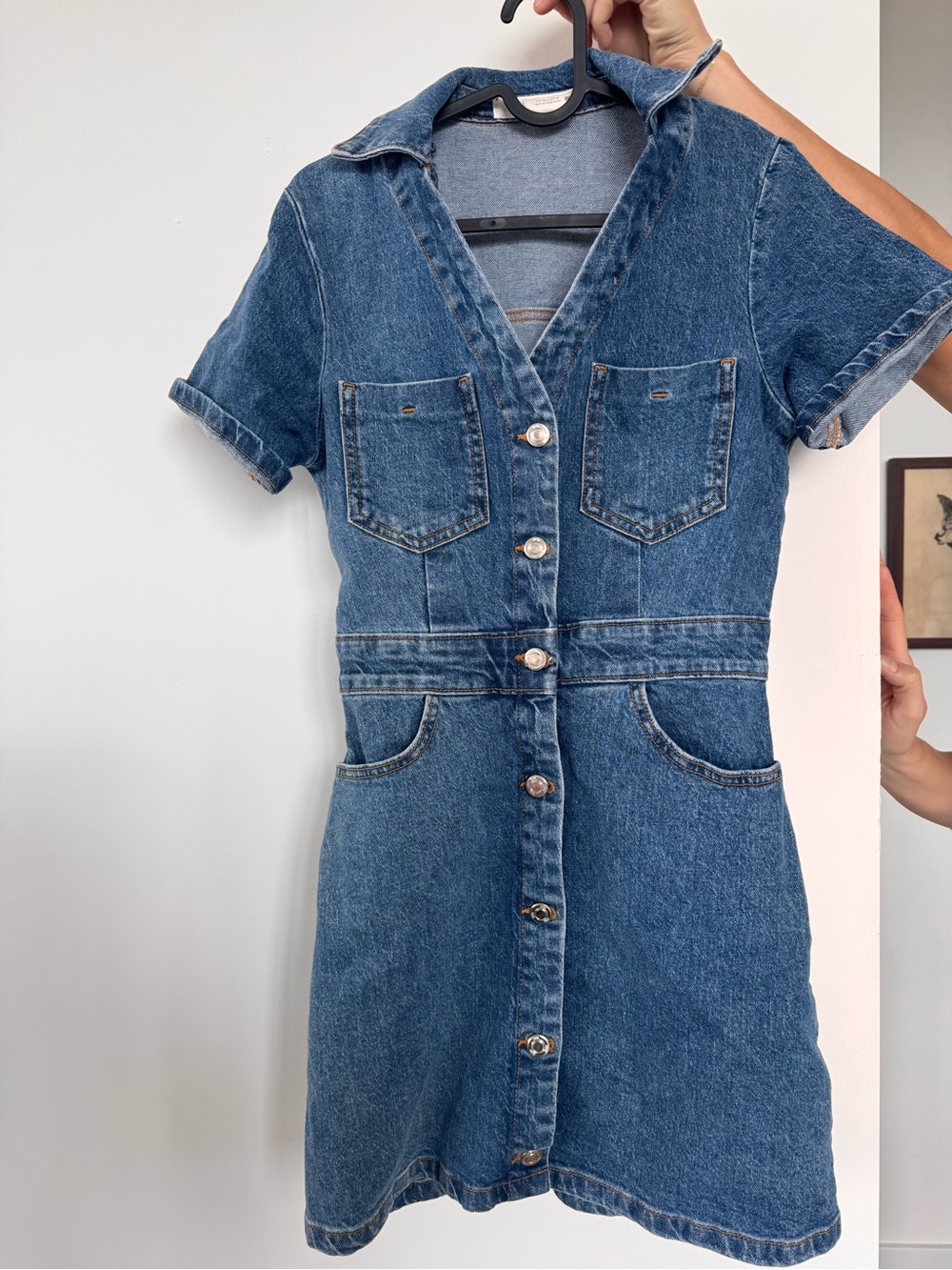Zara Blue Denim Button-Front Short Sleeve Dress